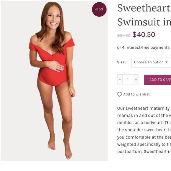 Red One Piece Maternity Swimsuit - Picture 3 of 3